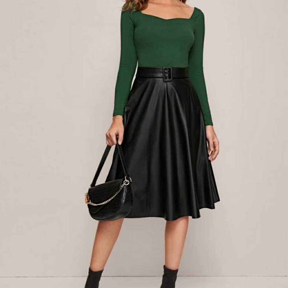 Faux Leather Black | Large | A-Line Skirt - Picture 2 of 6
